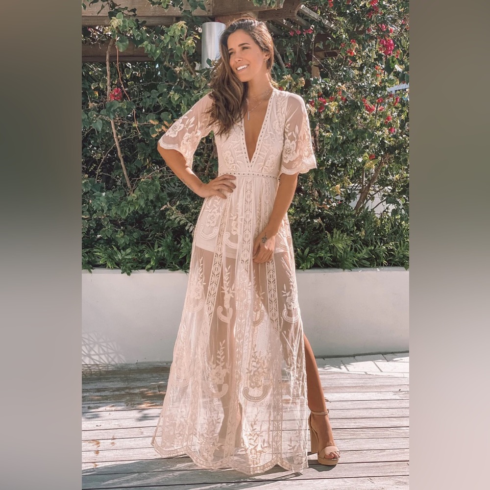 Cream lace maxi romper